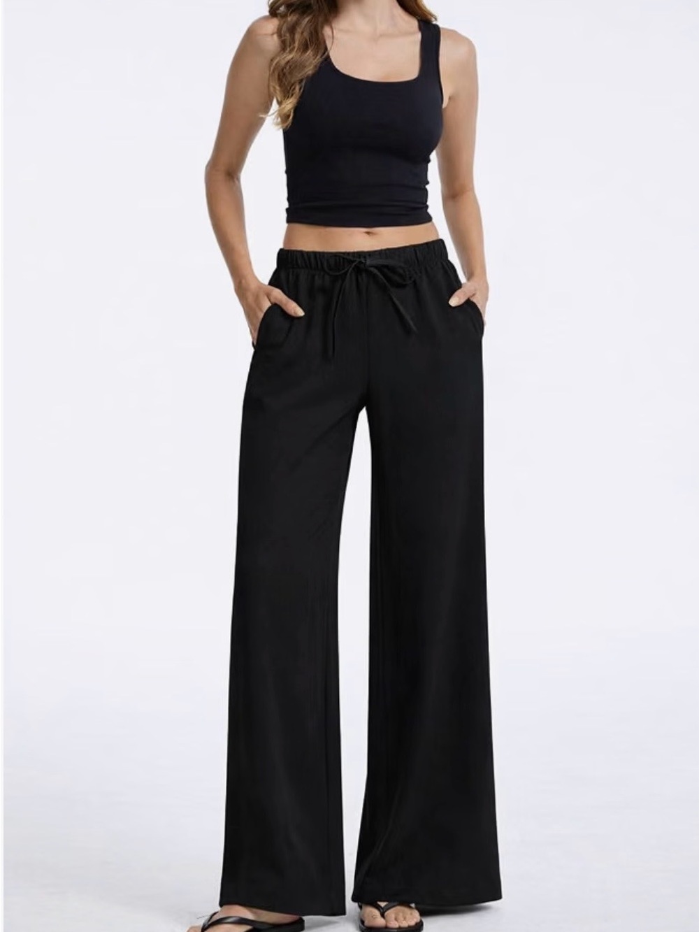 NWT Women’s Wide Leg Crepe Wrinkle Resistant Drawstring Pants - Black size M